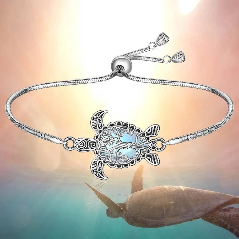 Sterling Silver Turtle Bracelet Moonstone Tree of Life Ocean Jewelry for Women - Picture 4 of 9